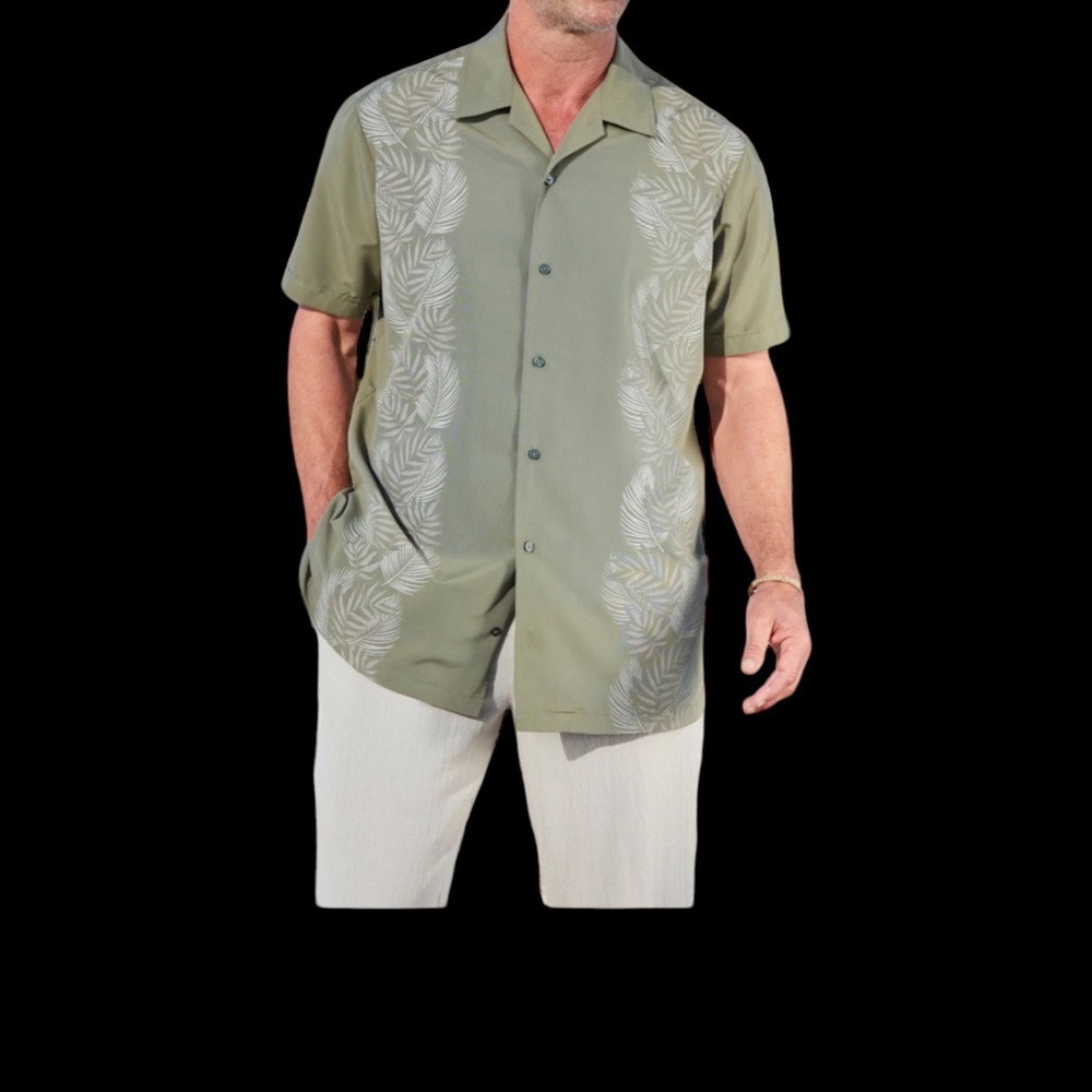 King Size Men’s Size 4XL Short Sleeve Shirt Green Hawaiian Print Palm Leafs